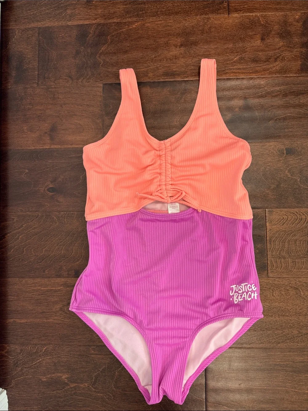 Justice Girls One-Piece Swimsuit Bathing Suit Neon Coral Fuchsia, Girls XL/16-18